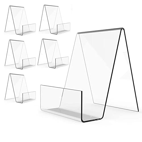 Boloyo Acrylic Book Stand with Ledge,6PC 4 Inch Clear Acrylic Display Easel Transparent Display Stand Holder Tablet Holder for Displaying Books,Magazi