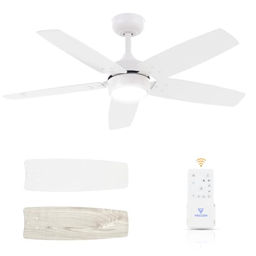 Ceiling Fan 42'' for Bedroom: Matte White Modern Fans with Light Remote Control - Reversible Quiet DC Motor Dimmable with 6 Speeds for Home Office Ind