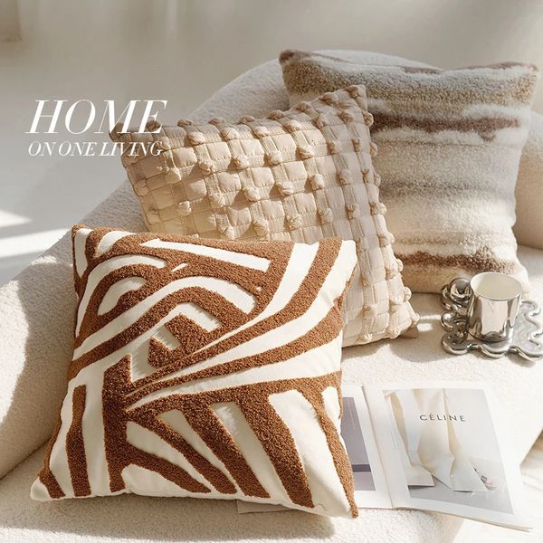 45x45CM Brown Vintage Nordic Throw Pillow Cover Cream Light y Sofa Cushion Waist Simple Decorative Pillowcase 241213
