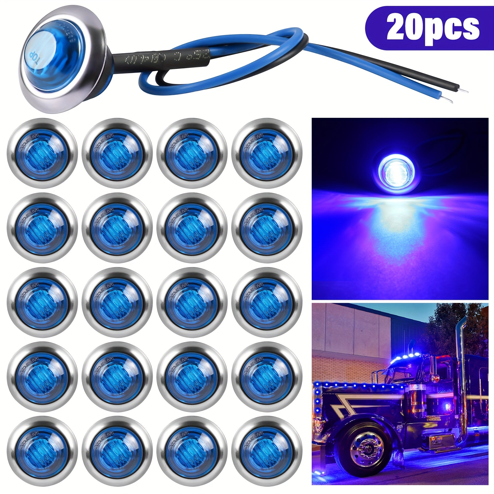 TEMU 20pcs 12v 3led Marine Boat Side Marker Lights - Stainless Steel Housing & Pc Lens, (blue-green-red-white-yellow) For , Stern, Yacht - Hardwired