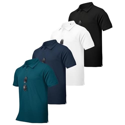 ZITY 4 Pack Men's Polo Shirt Short Sleeve Athletic Performance Tactical Shirts for Men Outdoor Sport Work T-Shirt 3X-Large White Black Navy Teal Blue