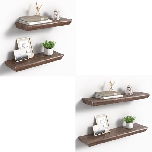 Floating Shelves for Wall, 24 Inch+16 Inch Floating Shelves Set of 2, 6 Inch Deep Wood Wall Shelves for Bathroom, Kitchen, Living Room, Bedroom, Rusti