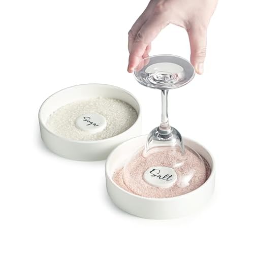 Margarita Salt Rimmer Set, Ceramic Bar Glass Rimmer for Margarita and Cocktail Bartender Tool Salt Box Spice Container Bar Decor for Home Set of 2, Wh