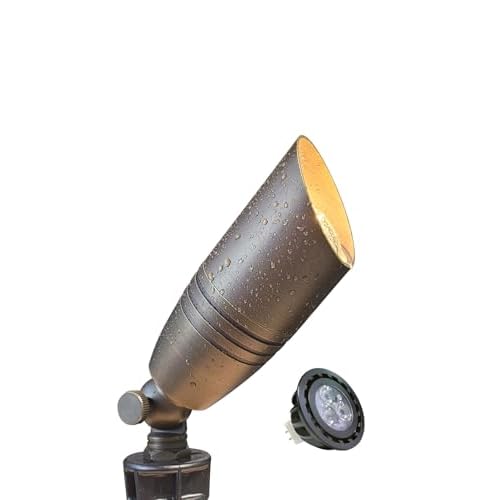 MALORY Brass Landscape Spotlights 1-Pack with MR16 Bulb(S02), 12V Low Voltage Landscape Lighting LED Outdoor Spot Uplights for House and Tree,PVC Grou