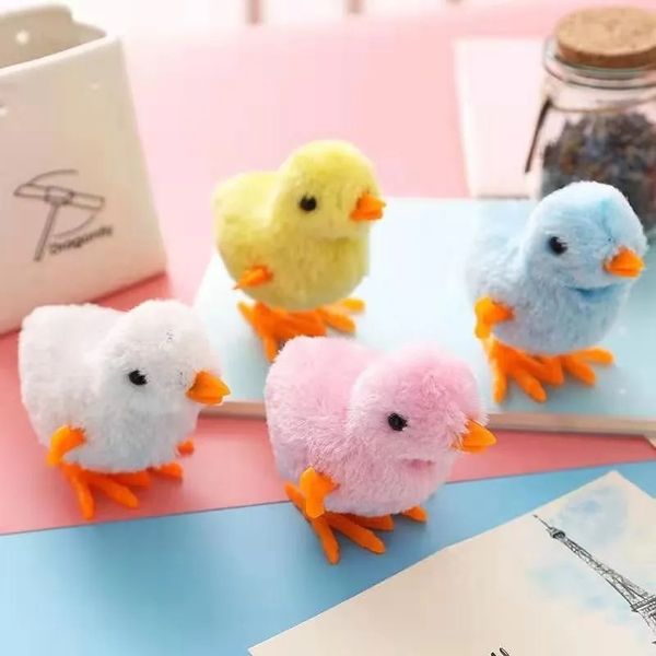 2024 Hot Sale Wholesale Pet Cat Toys Jumping Walking Hopping Cartoon Plush Chicken Clockwork Cat Interative Playing Toy Wind Up Chick Kitten