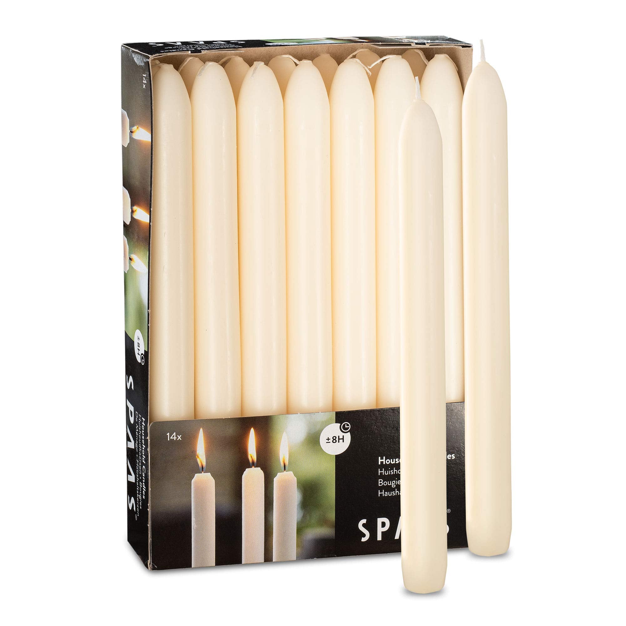 TEMU Ivory Taper Candles - Pack Of 14 - 9 Inch Tall Candlesticks With Unscented Premium Wax - 8 Hour Long Burning For Home Decoration, Wedding,