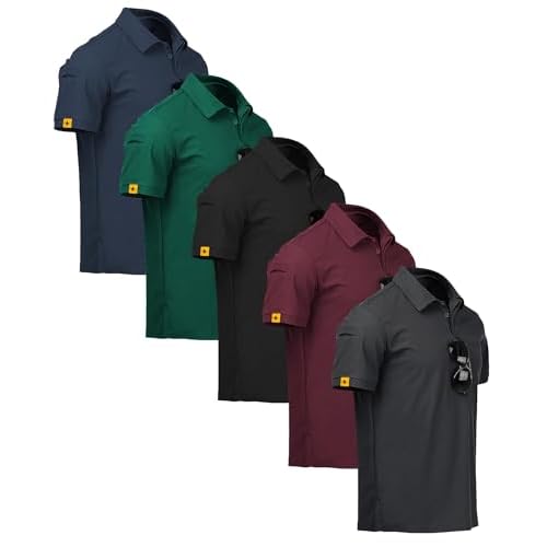 ZITY 5 Pack Mens Polo Shirt Short Sleeve Sports Golf Tennis T-Shirt Moisture-Wicking Summer Shirts Medium Darkblue Forest Black Wine Deepgrey