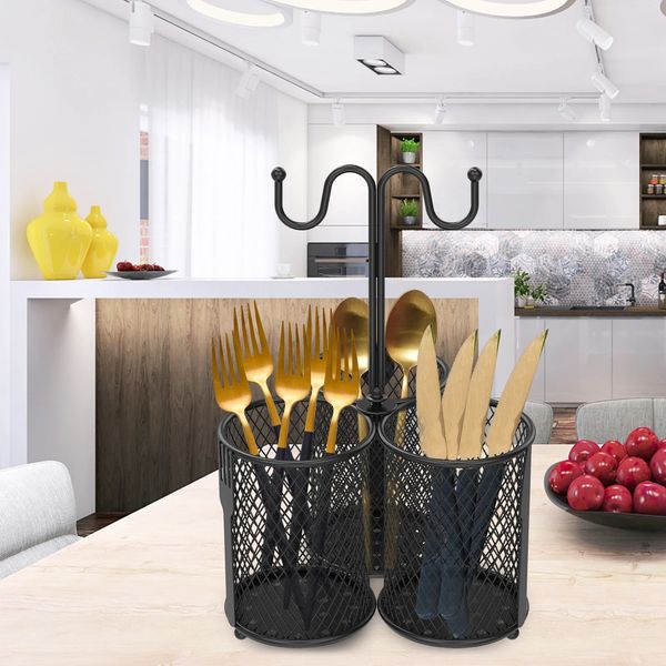 Utensil Caddy cutlery storage rack kitchen countertop flat organizer metal Utensil bracket with drainage hole 241111