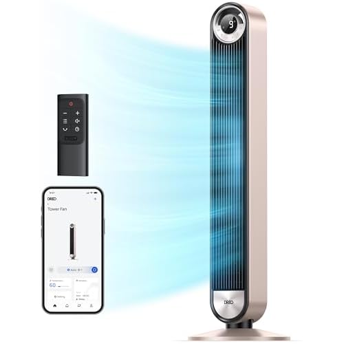 Dreo Tower Fan for Bedroom, 90° Oscillating Standing Fan with 28ft-s Velocity, 25dB Quiet for Sleep, DC Motor, 9 Speeds, 4 Modes, 12H Timer, Voice &