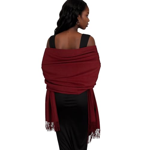 Womens Winter Scarf Pashmina Shawls and Wraps for Evening Dresses Warm Blanket Scarf for Wedding Wine Red