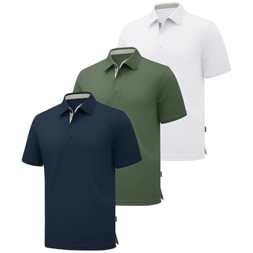 ZITY 3 Pack Polo Shirts for Men Short Sleeve Moisture Wicking T Shirt Business Casual Mens Golf Shirts Collared T-Shirts Navy White Green X-Large