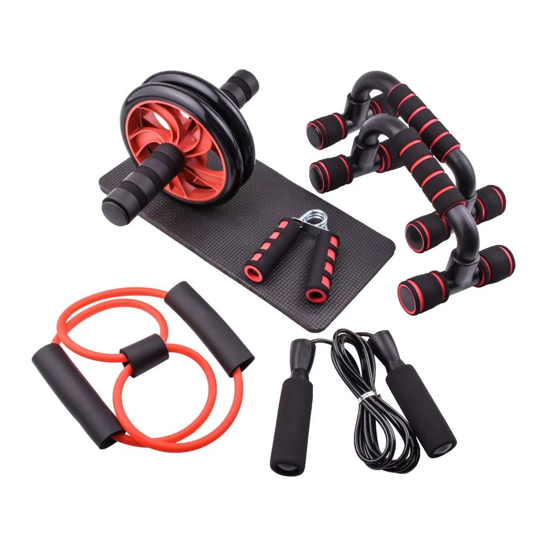 Abdominal Muscle Training Rollers, 5-In-1 Roller Kit Push-Up Bars, Handle Grips, Skipping Ropes, Home Gym Exercise Kits Suitable for Physical Traini