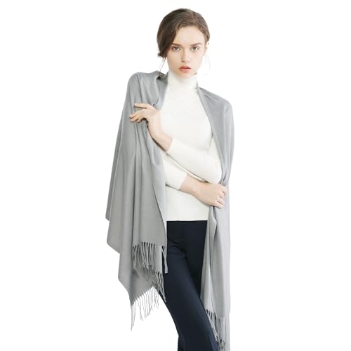 RIIQIICHY Women's Scarf Pashmina Shawls and Wraps for Evening Dress Bridesmaid Wedding Bridal Winter Warm Long Large Scarves Light Grey