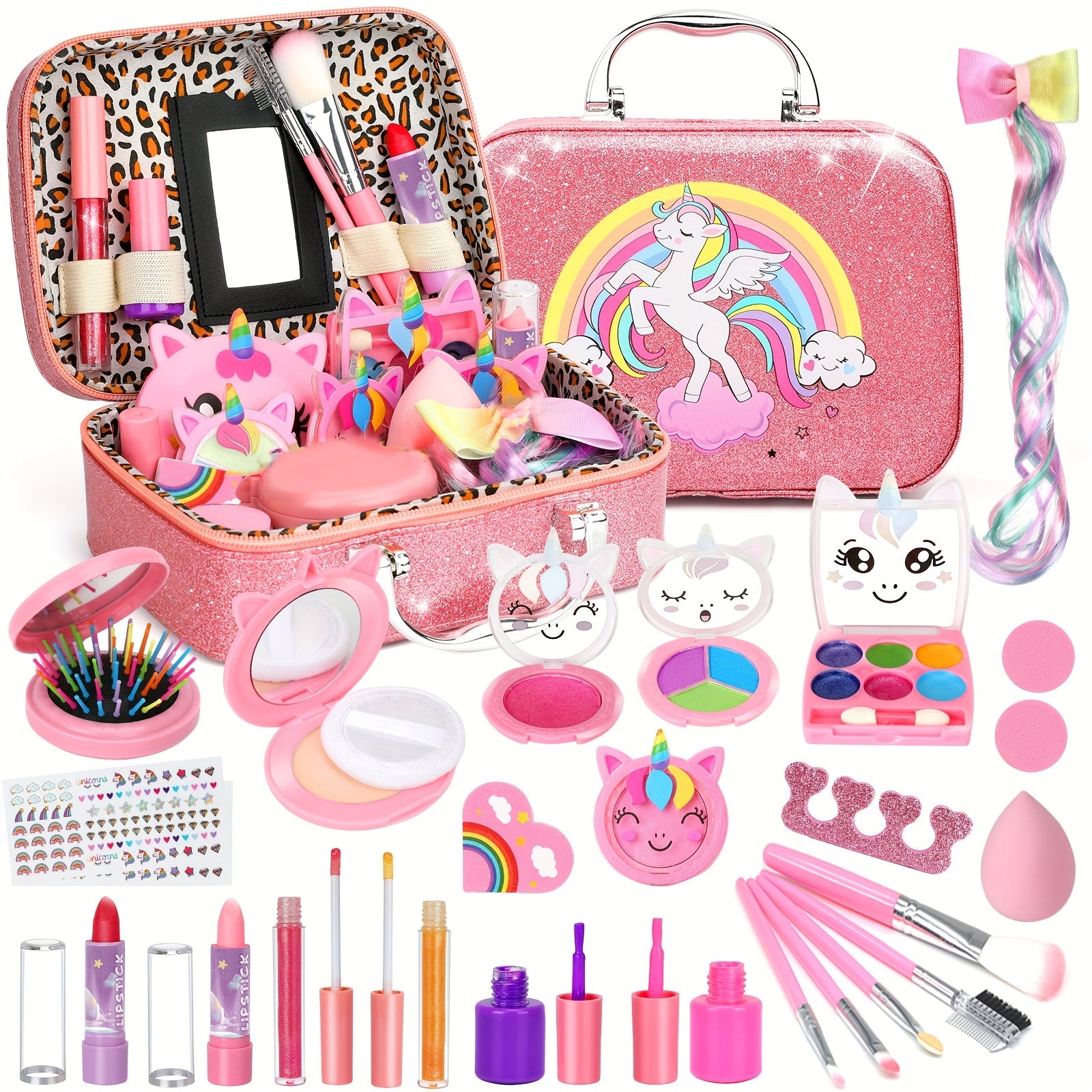 TEMU Perfect, Easy-to-clean Cosmetic Set For Little Girls From 3 Years Old And Up - Includes Brush, Powder, Mirror, Comb And Other Accessories, Used