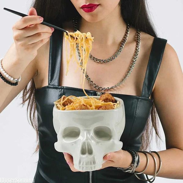 Retro Porcelain Gothic Skull Pasta Bowl Halloween Tableware Home Bar Food Noodle Salad Candy Ceramic Bowl Tabletop DecorationB270723