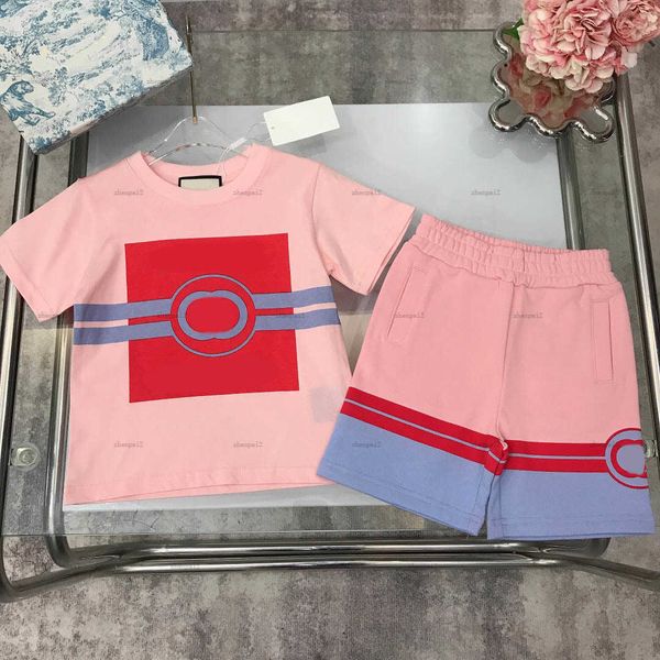 Luxury kids tracksuits baby T-shirt set Size 100-150 CM Summer two-piece set Multi color splicing design t shirt and shorts