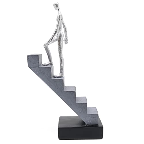 Lukitas Ladder Statue and Sculpture, Creative Climbing Stairs Figurines for Living Room Home Decor, Resin, Silver 11.5''
