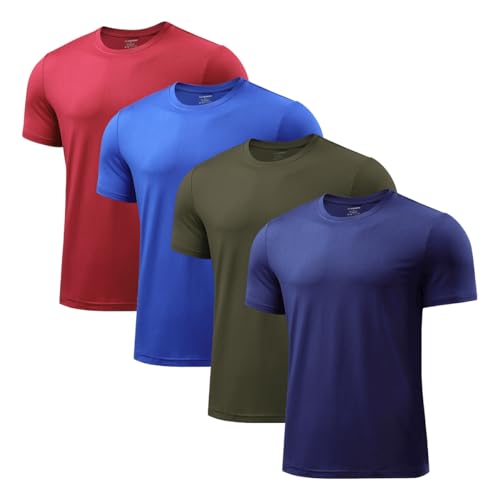 Arjen Kroos Men's Quick Dry Gym T-Shirts Multipack Workout Short Sleeve Shirts Athletic Running Undershirts Red-Dark Blue-Blue-Army Green XX-Large