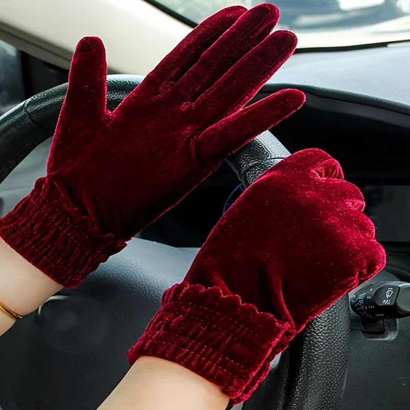 TEMU Elegant Monochrome Velvet Gloves Short Thick Warm Etiquette Gloves Party Banquet Performance Decorative Gloves