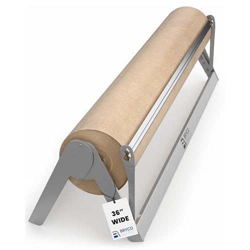 Bryco Goods 36 Inch Paper Roll Dispenser and Cutter, Wall Mountable & Non-Slip Tabletop, Heavy-Duty Steel Frame – Kraft, Butcher, Freezer, Wrapping