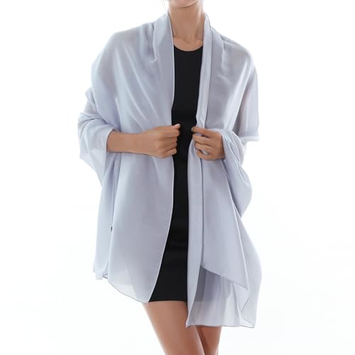 RIIQIICHY Women Shawls and Wraps for Evening Dresses Like Chiffon Silk Scarf Formal Silky Pashmina Shawls for Weddings Grey