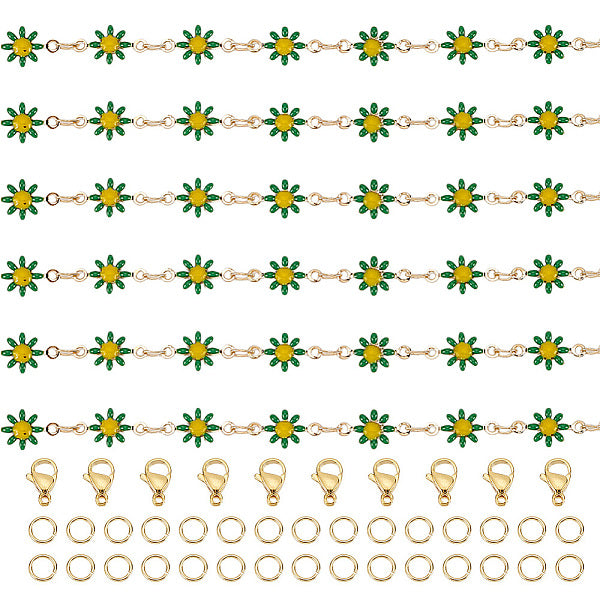 Kits de diy para hacer pulseras y collares con cadenas de eslabones de latón esmaltado y flores