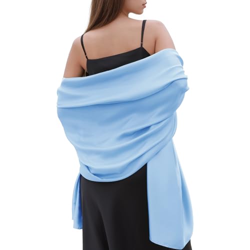 Womens Scarf Pashmina Shawls and Wraps for Evening Dresses Like Chiffon Silk Scarf for Bridal Weddings Blue-2