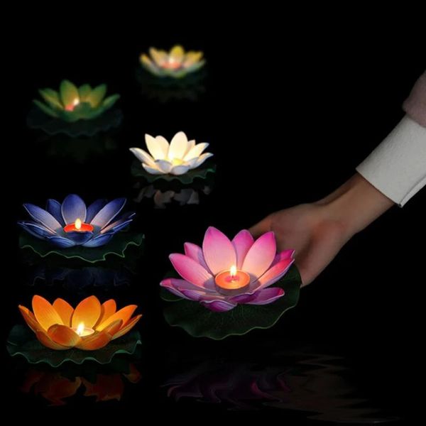10 pieces Multicolor silk lotus lantern light floating candles pool decoration es light birthday wedding party Decoration 241209