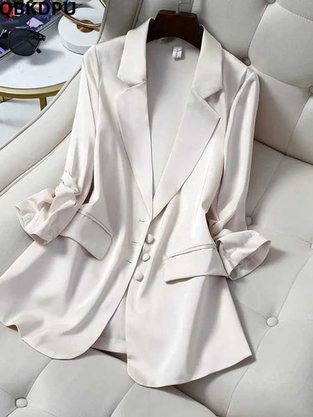 Oversized For 100kg Thin Satin Blazer Jackets Spring Casual Slim Suit Outerwears Office Coat Trend Blazers Midi Length AbrigosX241004