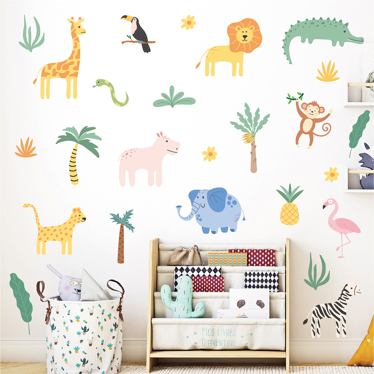 Jungle Animal Wall Stickers Color Cartoon Graffiti Bedroom Kindergarten Decoration Childrens Room Forest Decals Wholesale Wallpaper