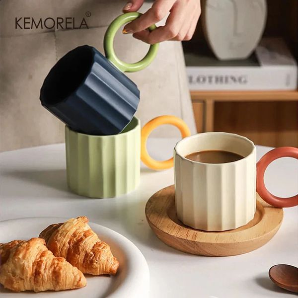 1Pc Nordic Round Handle Ceramic Coffee Mug for Coffee Tea Milk Water Couple Mug Microwave Safe Creative Birthday Gift Coffee Cup 250207