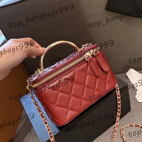 4Colors Suitcase Vanity Box Bags With Mirror Lipstick Makeup Cosmetic Case Card Holder Lambskin Handbag Pocket 18cm