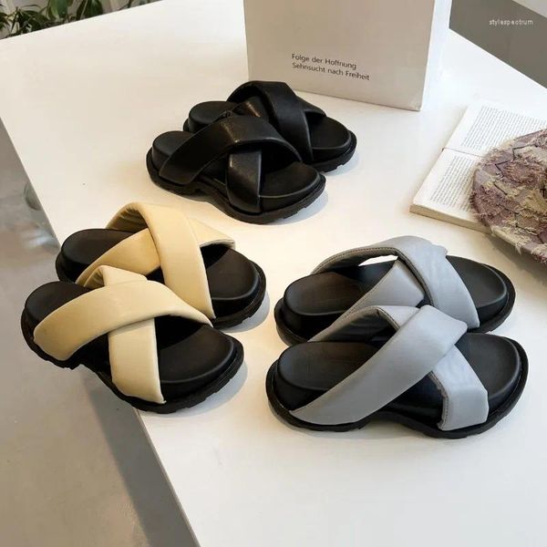 Slippers Casual Cross Over For Wearing Korean Style Fashionable Summer Sponge Cake Thick Soled Round Toe Bread Sandals