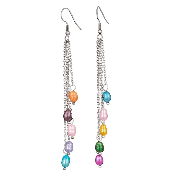 Boucles d'oreilles pendantes en perles naturelles teintes