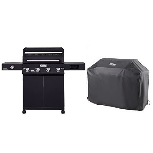 Monument Grills Denali 425 4-Burner Liquid Propane Gas Smart bbq Grill Stainless Steel with BBQ Cover (2 items) D425 with BBQ Cover