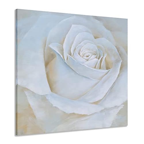 Yihui Arts White Rose Canvas Painting with Textured - Perfect for Bathroom, Bedroom, and Living Room Wall Decor 24"L x 24"W Rose