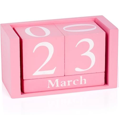 Notakia Pink Decor Wooden Desk Blocks Calendar Perpetual Block Cute Office Pink Desk Accessories Preppy Room Decor for Women Pink Small