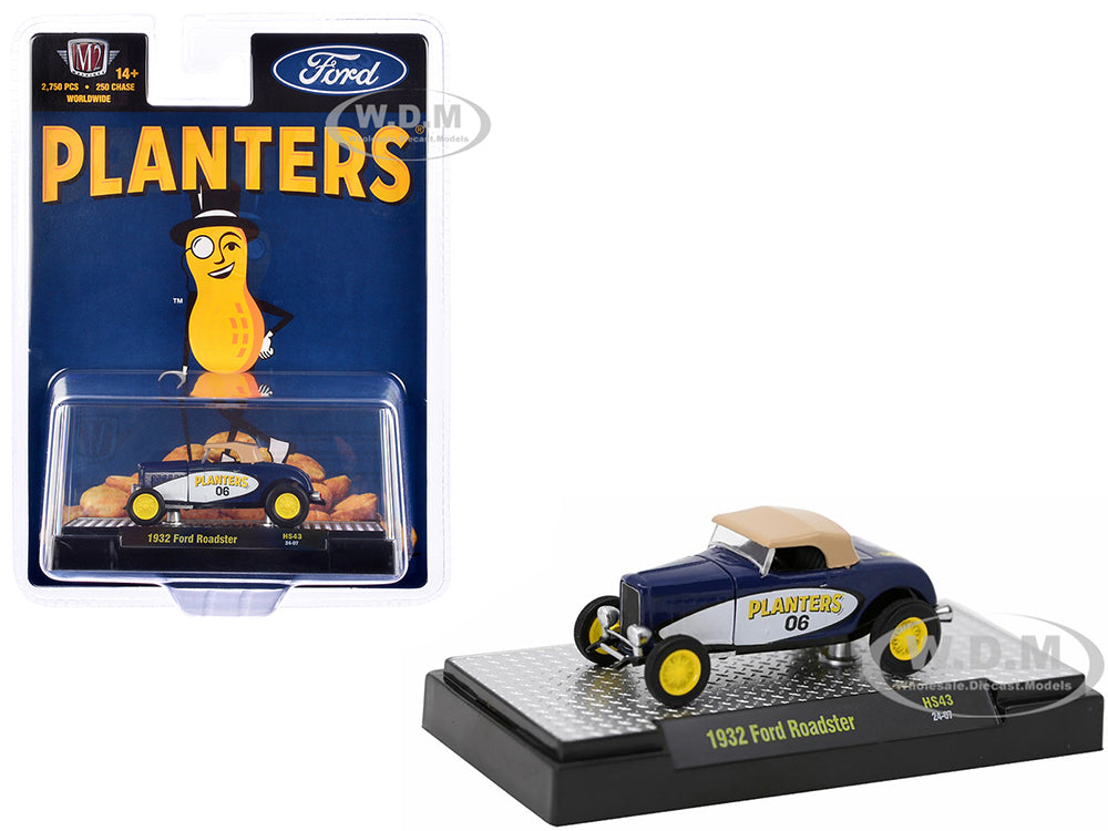 1932 Ford Roadster 06 Blue and White with Tan Soft Top "Planters Peanuts" Limited Edition to 2750 pieces Worldwide 1-64 Diecast Model Car by M2 Machi