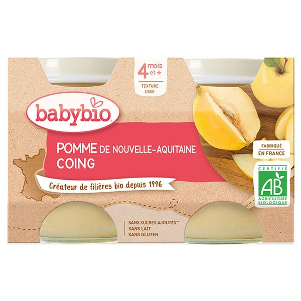 Babybio fruktkrukker - 4 måneder og + - Eple, kvede - ØKOLOGISK 2x130 g
