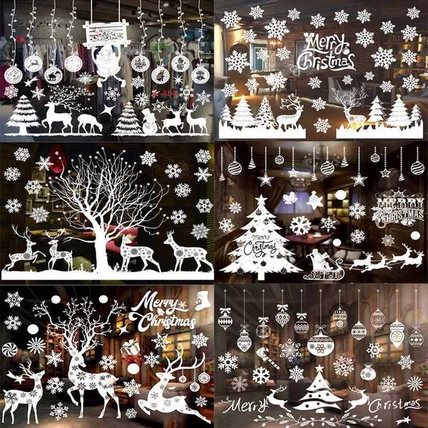 Christmas Snowflakes Electrostatic Window Clings Stickers Reindeer Santa Claus Window Decals Xmas Home Decorations New Year 2024XJ241206