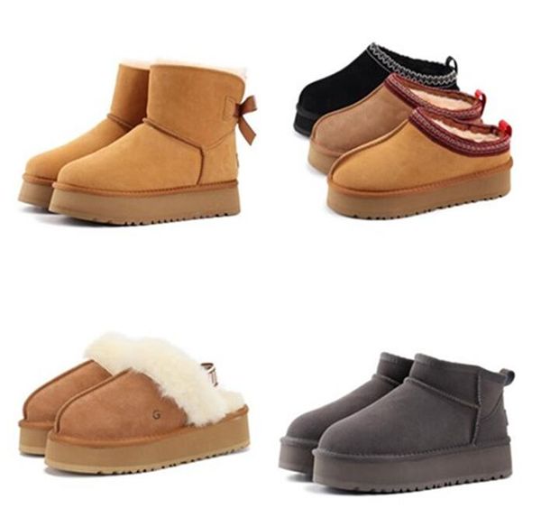 Women platform Boots slippers Tasman slippers Tazz snow boots bow keep warm boot Sheepskin Plush casual boots with card dust bags Beautiful