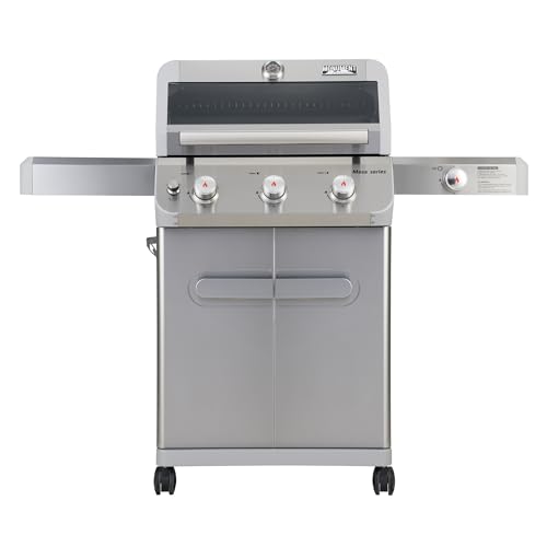 Monument Grills 3+1 Outdoor Barbecue Stainless Steel Propane Gas Grill, 3 Burners & 1 Side Burner 48,000 BTU Patio Garden Grill with Knob Controls, Me