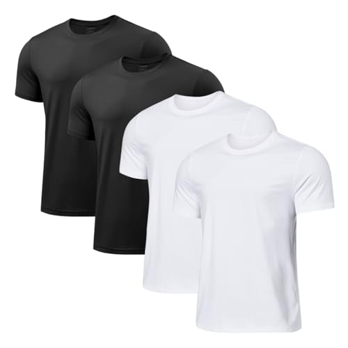 Arjen Kroos Men's Quick Dry Gym T-Shirts Multipack Workout Short Sleeve Shirts Athletic Running Undershirts Black*2-White*2 Medium