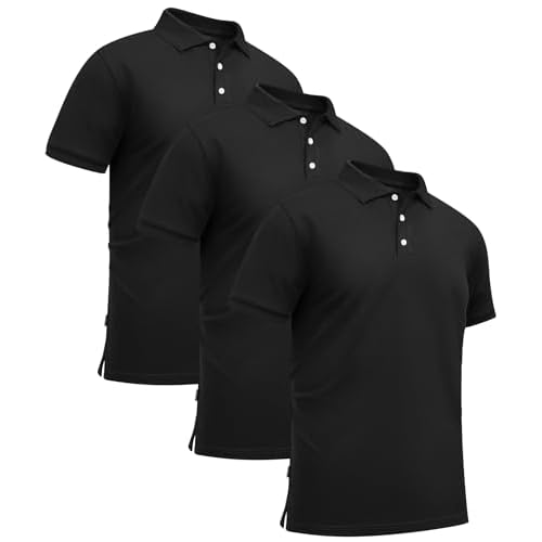 ZITY 3 Pack Mens Polo Shirts Short Sleeve Sports Moisture-Wicking Golf Shirt Business Causal Summer Tops Black XX-Large