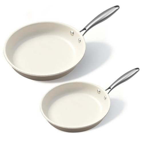 Jovire 24 cm and 28 cm Ceramic Nonstick Frying Pan Skillet - PFAS-Free, Non-Toxic, Oven Safe & Induction Ready, Aluminum Cookware with Stainless Steel