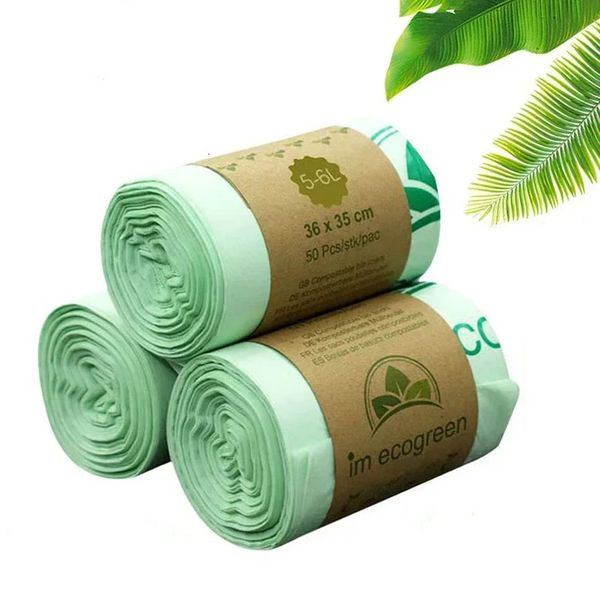 50pcs 6-8-10L Trash Bags Biodegradable Garbage Bags Householde Compostable Rubbish Liners Bags for Kitchen 250106