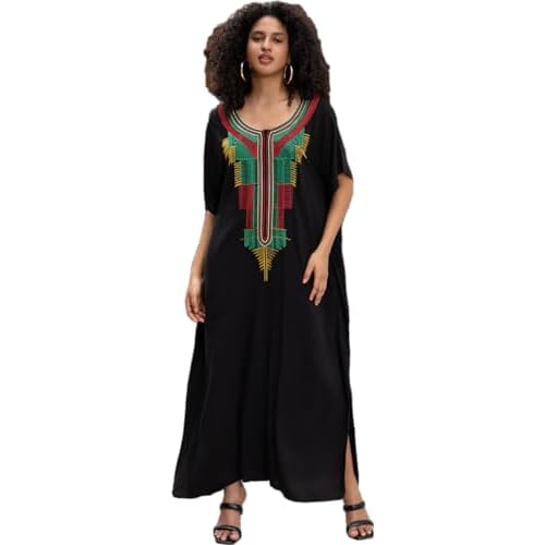 Women's Embroidery Swimsuit Cover Ups Beach Cover Up Caftan Plus Size Vneck Rainbow Ethnic Print Kaftan Batwing One Size L23187-0