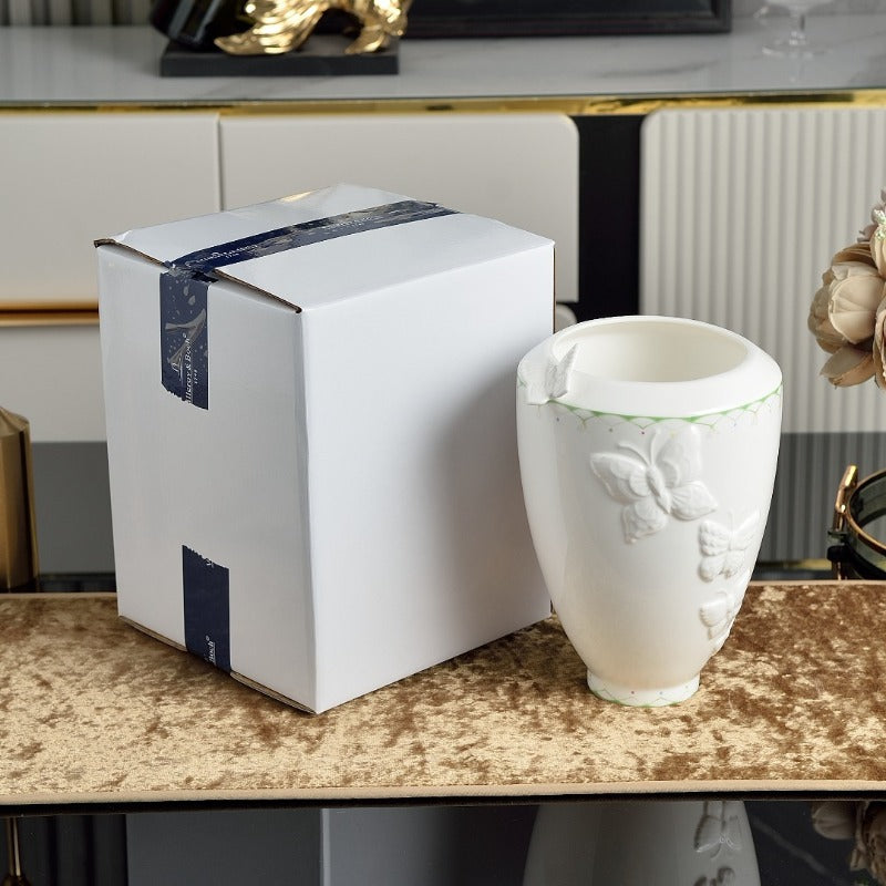 Colorful Spring Series Fresh Butterfly Relief Vase Ceramic Living Room Flower Arrangement Light Luxury Home Decoration