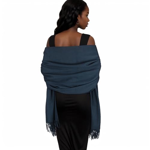Womens Winter Scarf Pashmina Shawls and Wraps for Evening Dresses Warm Blanket Scarf for Wedding Navy Blue