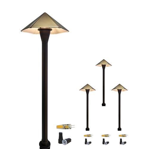 COLOER 4-Pack 12V Brass Outdoor Low Voltage Garden Path Lights for Outside(Bronze,23.2" Tall, 7.9" Shade) with 2W 2700K G4 LED Bulb(605B) Bronze(605B)